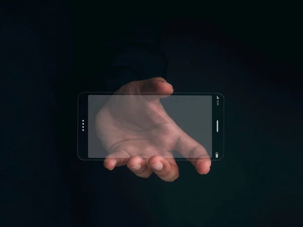 Futurista Telefone Vidro Transparente Tecnologia Super Slim Smartphone Futuro Transparente — Fotografia de Stock