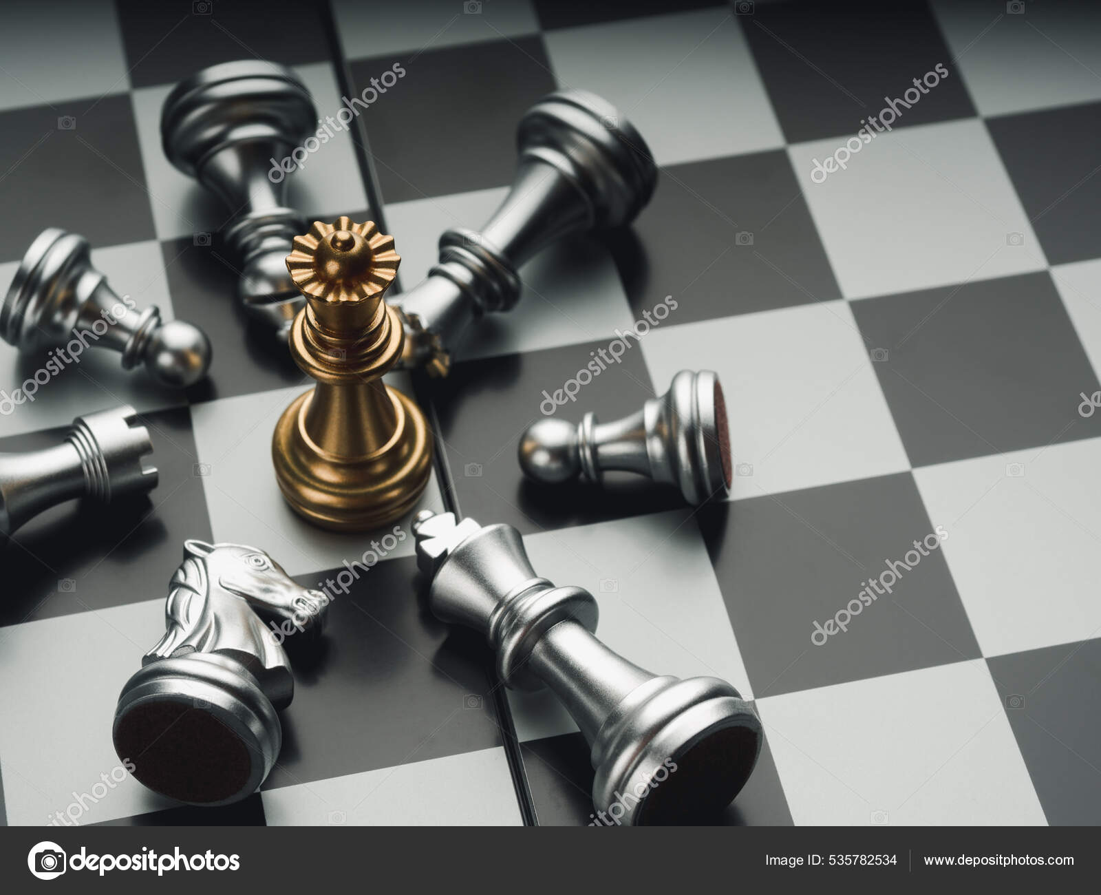 Golden King And Queen Chess Piece Concept For Business Competition