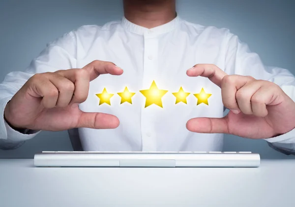 Gold Fünf Sterne Punkt Beste Ausgezeichnete Bewertung Zufriedenheit Zeigt Indem — Stockfoto