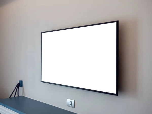 Model Beyaz Boşluk Yan Görünümü Ekranında Fişin Yanındaki Duvarda Otel — Stok fotoğraf