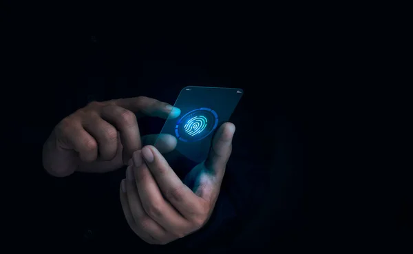 Pictograma Scanare Degetelor Apărut Timp Degetul Omului Atins Telefonul Mobil — Fotografie, imagine de stoc