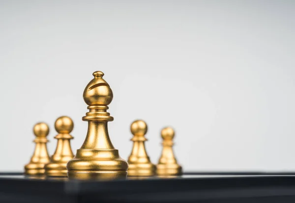 Golden Bishop Chess Piece Front Gold Pawns White Background Copy — 스톡 사진