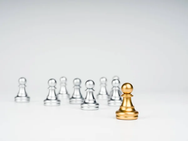 Golden Pawn Chess Piece Standing Out Group Silver Pawn Chess — Stockfoto