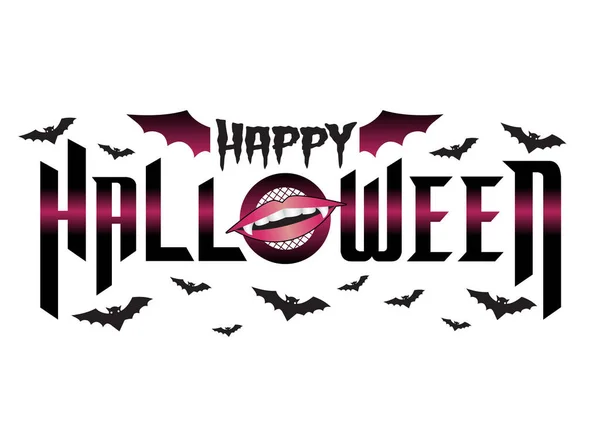 Happy Halloween Vector Vampire Fangs Sexy Vampire Mouth Bat Wings — Stockvektor
