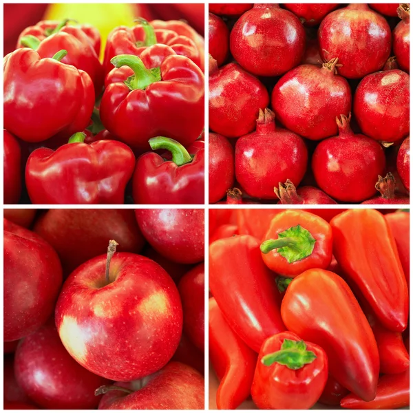 Frutas y verduras rojas en el collage — Foto de Stock