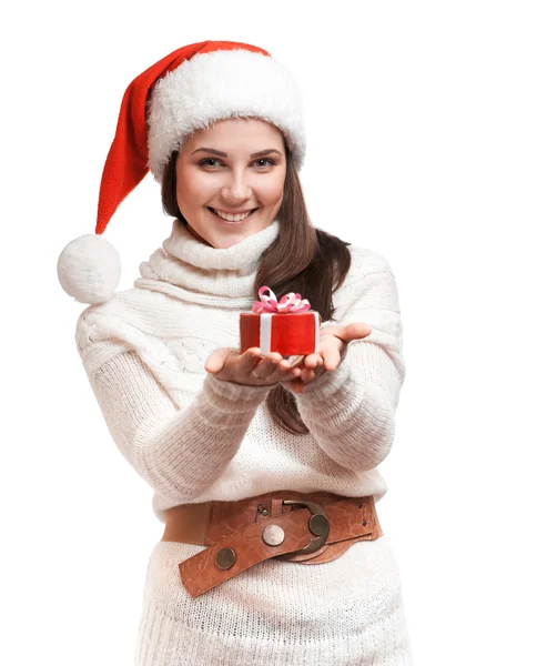 The fun girl is giving the gifts — Stock Photo, Image