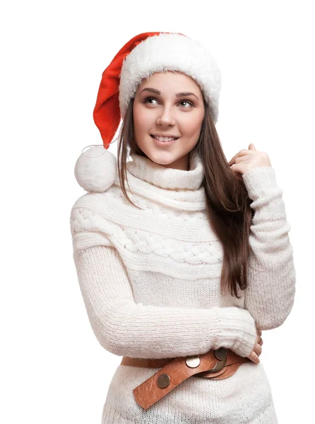 The girl is thinking in the red hat — Stock Photo, Image