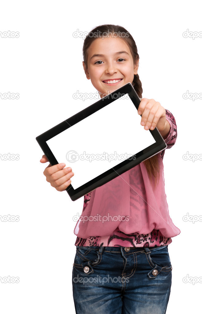 girl shows a screen Digital Tablet