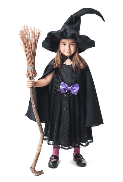 Malá čarodějnice s koštětem — Stock fotografie