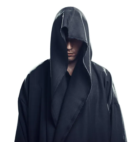 Portrait of man in a black robe — Stock Photo, Image