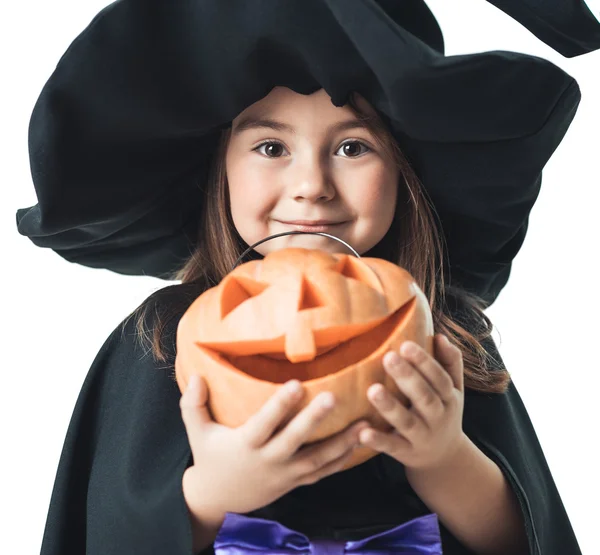 Bruja con calabaza sobre fondo blanco —  Fotos de Stock