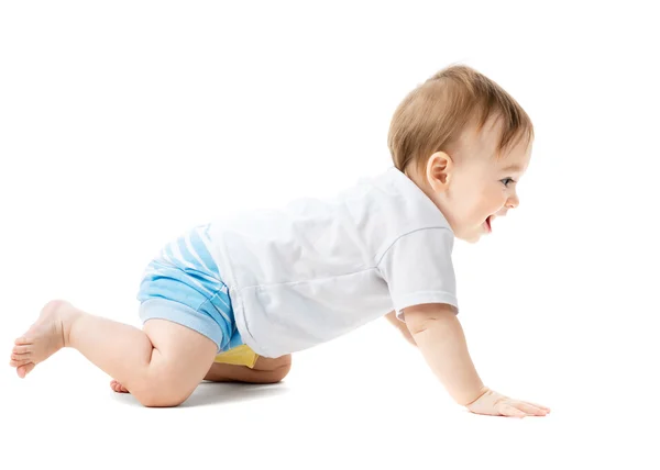 Baby in a shirt crawling and laughing — Stock Photo, Image