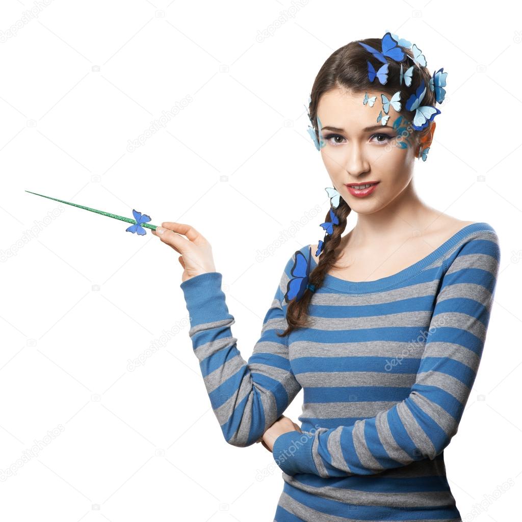 fairy with art make-up blue butterflies