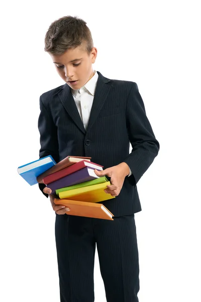 Student drops a stack of books — Stock Photo, Image