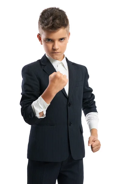 Evil boy showing his fist — Stock Photo, Image