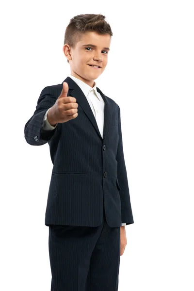 School boy happy showing thumbs up — стоковое фото
