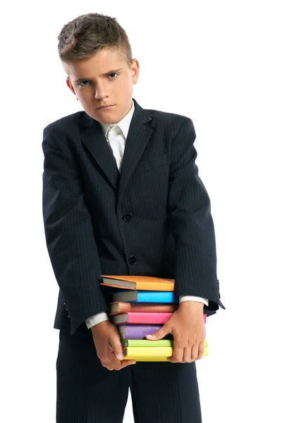 Student holding heavy textbooks — Stock Photo, Image