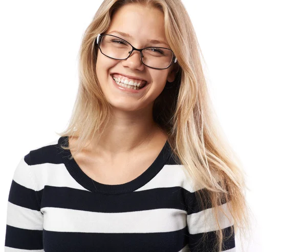 Κορίτσι με τα γυαλιά που είναι χαμογελώντας γοητευτικό — Φωτογραφία Αρχείου