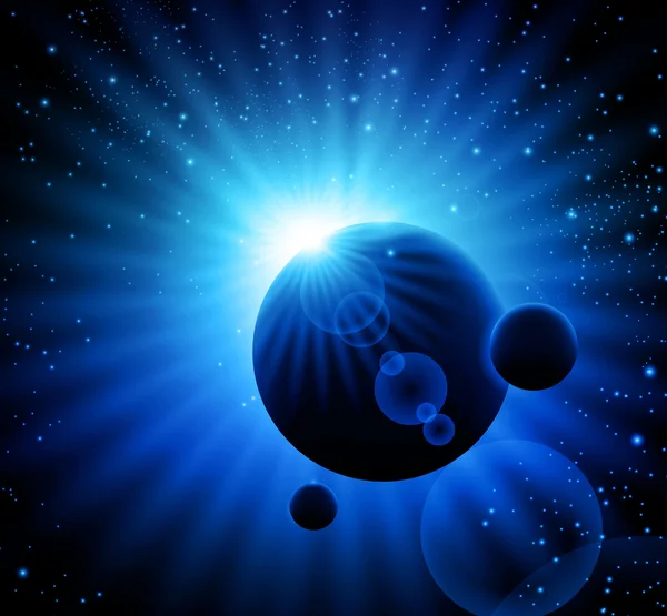 Espaço fundo azul com planetas — Vetor de Stock