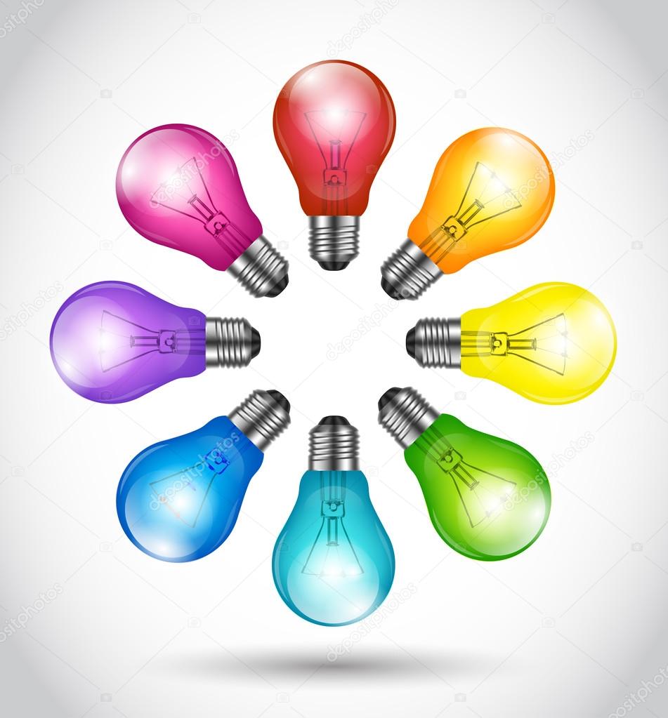 Colorful background creative idea light bulbs