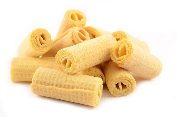 Wafer rolls,dairy crispy wafer rolls without filling close-up — Stock Photo, Image