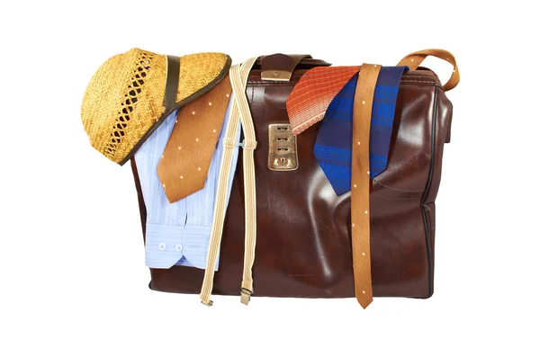 Beyaz arka plan üzerinde izole erkekler için giyim ile bavul