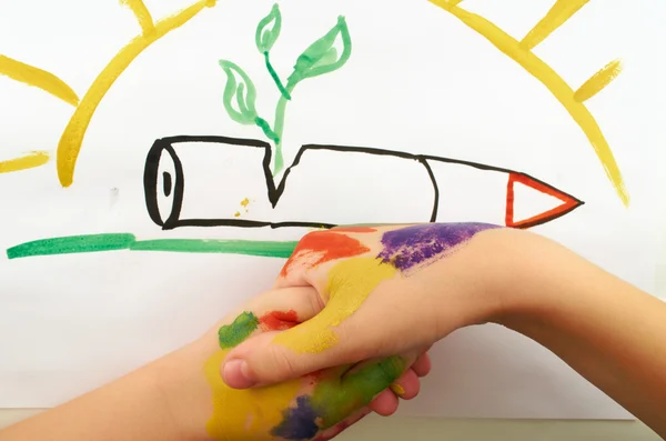 Çocuk karşılıklı silahsızlanma ve canlanma tasvir eden bir resim arka plan üzerine