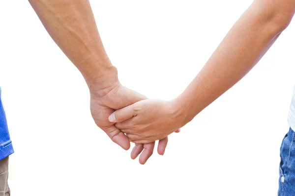 Young couple holding hands - view from back — Stock Photo, Image