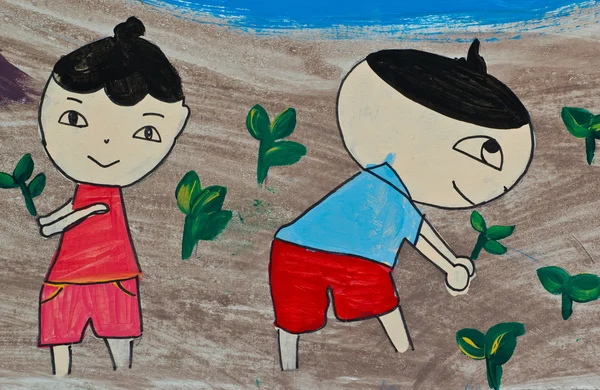 Símbolos Eco desenhados à mão por artista jovem tailandês — Fotografia de Stock