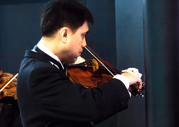 Playing the violin. Musical instrument with performer hands on d — Stock Photo, Image