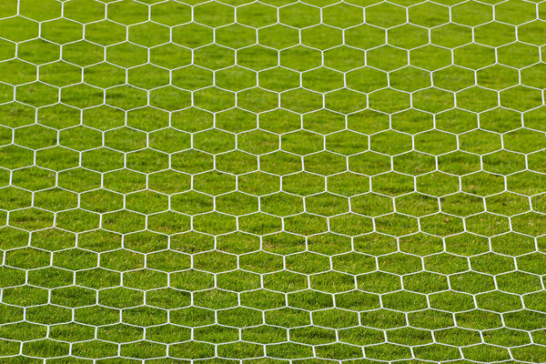 goalpost net detail with green grass blur in background sports c