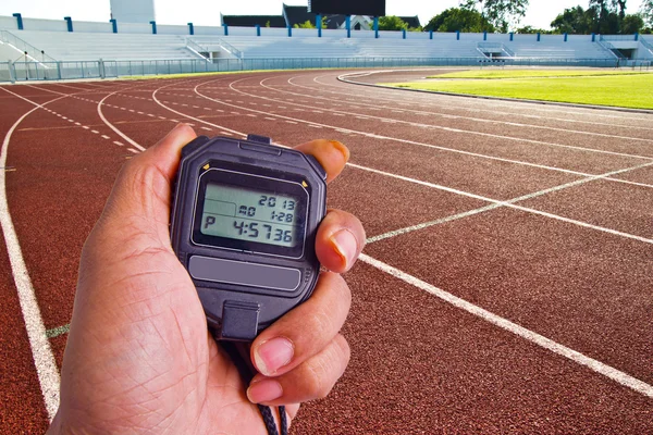 Cronômetro no campo de atletismo — Fotografia de Stock