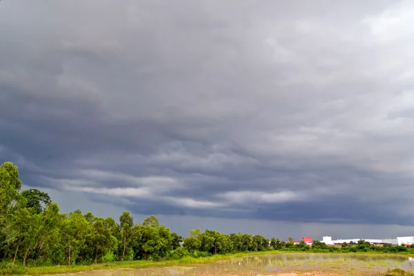 Liják a temné mraky nad pastviny v krajině — Stock fotografie