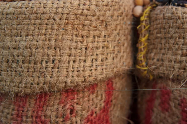 Line, guy-sutures on Burlap ,sacking, it is possible to use as a — Stock Photo, Image