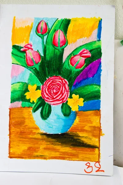 Colorful drawing as free hand drawing by crayon color techniques — Stock Photo, Image