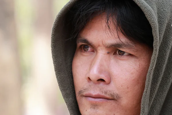 Close-up portrait of a man. Looking up into the corner. — Stock Photo, Image