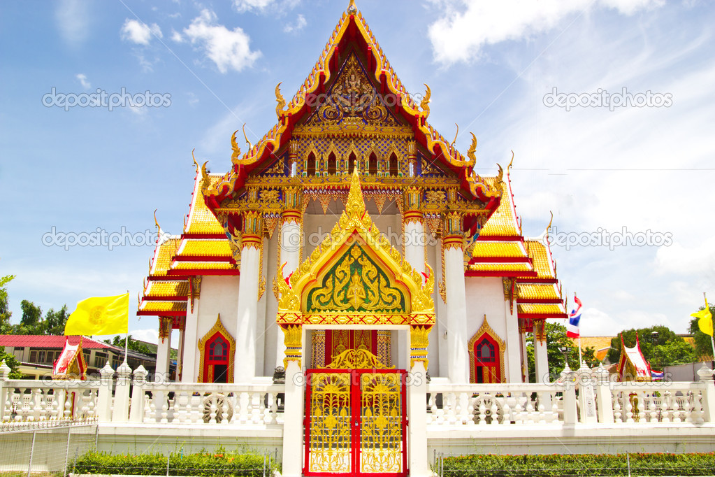 pagoda on blue sky at chonburi thailand