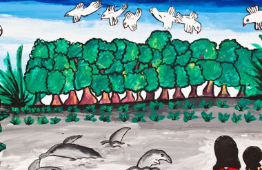 Taylandlı genç sanatçı tarafından çizilmiş Eko sembolleri el