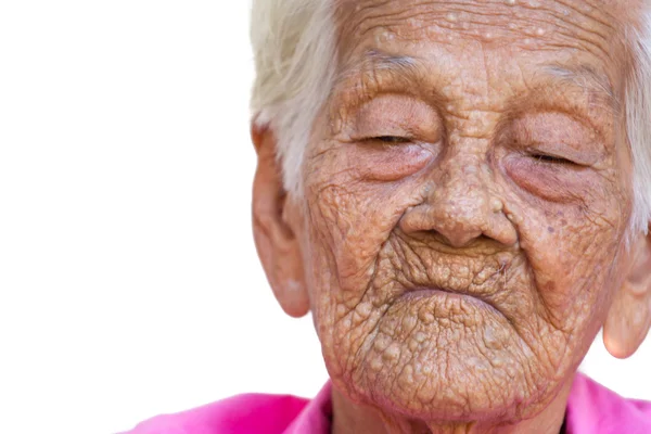 Porträtt av en orolig gammal kvinna med ett sorgligt uttryck — Stockfoto