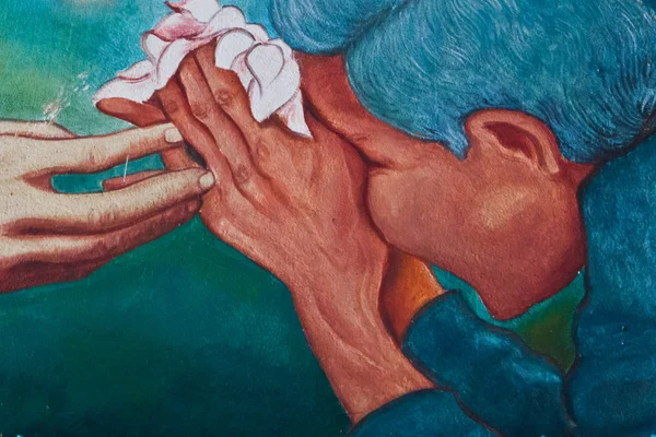 Donna vecchio dipinto saluta da thai giovane artista — Foto Stock