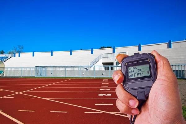 Cronômetro no campo de atletismo — Fotografia de Stock