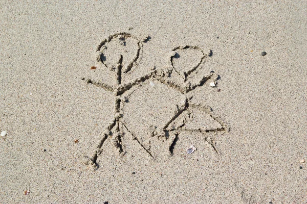 Geschreven in het zand op het strand — Stockfoto