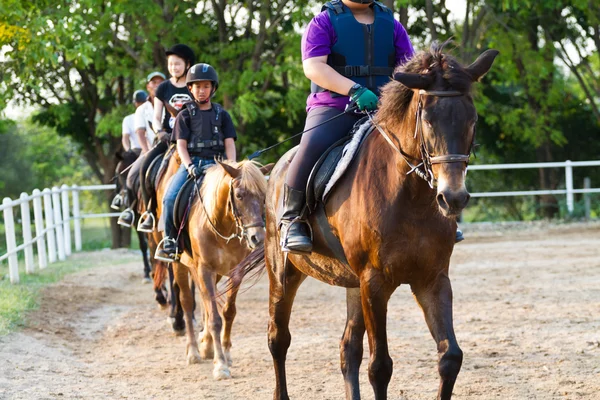 Child trains horse riding , — Stock Photo, Image