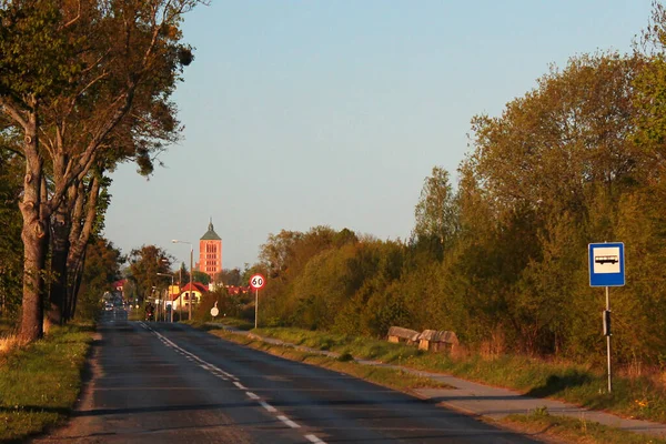 Braniewo Polonia Maggio 2019 Strada Braniewo Con Basilica Santa Caterina — Foto Stock