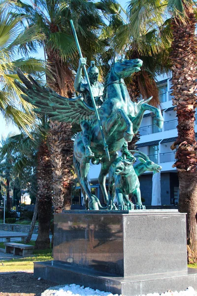 Kemer Turcja Lutego 2022 Jeździecki Posąg Bellerophona Korynckiego Bohatera Mitologii — Zdjęcie stockowe