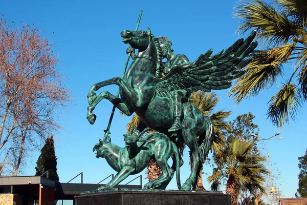 Kemer Turquia Fevereiro 2022 Estátua Equestre Bellerophon Herói Coríntio Mitologia — Fotografia de Stock