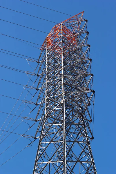 High Voltage Cables Tall Electric Pylon — Stock Photo, Image