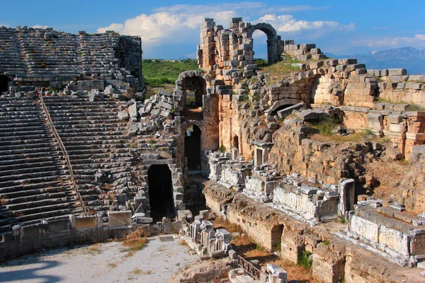 Vista Antiga Cidade Grega Perge Perto Antália Costa Mediterrânea Turquia — Fotografia de Stock