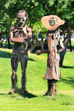 Antalya, Turkey - May 13, 2022: Sculptures in Mr Cinema Alley of Stars park, dedicated to Turker Inanoglu, a Turkish screenwriter, film director and producer
