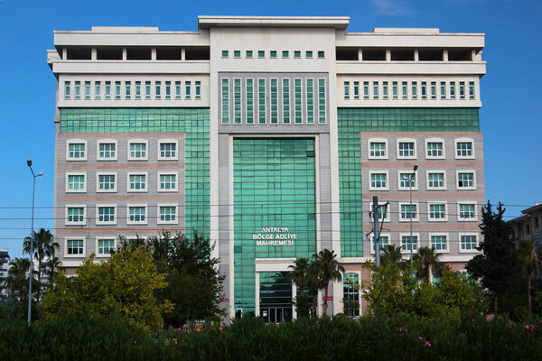 Antalya, Turkey - June 20, 2022: Building of Antalya Regional Court of Justice, that serves the provinces of Antalya, Burdur and Isparta.